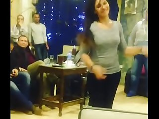 arab girl dancing with friends in Cafe